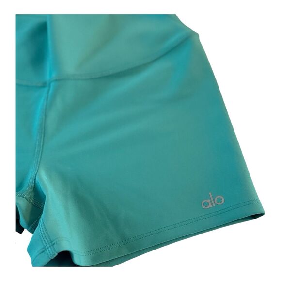 ALO Yoga High Waist 3.5” Inseam Shorts Aqua Green Size Medium Gym Train Workout - Picture 3 of 11